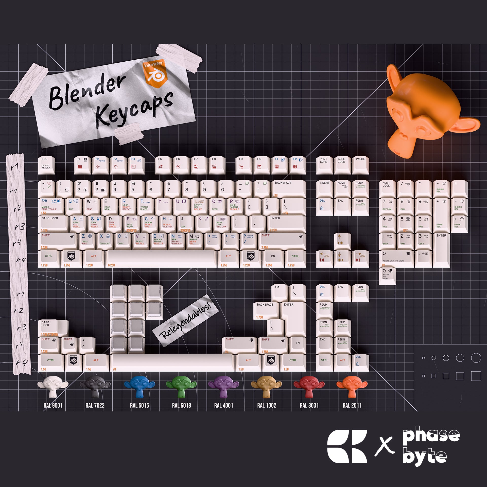 [PRE-ORDER] Blender Keycaps - Bees.Keys X PhaseByte